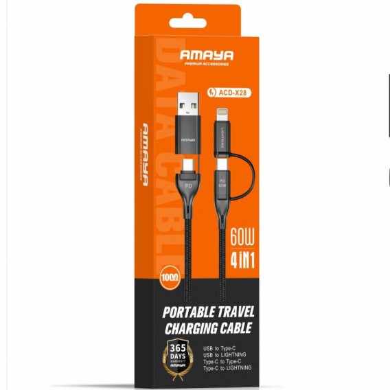 Дата кабель Amaya ACD-X28 4in1 Type-C to USB/Type-C to Lightning 60W (1m) Black Дата кабель Amaya ACD-X28 4in1 Type-C to USB/Type-C to Lightning 60W (1m) Black