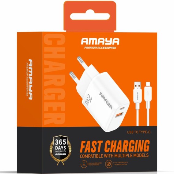 МЗП Amaya E213D PD25W+QC3.0 (1USB-A/1C) + кабель USB to Type-C White МЗП Amaya E213D PD25W+QC3.0 (1USB-A/1C) + кабель USB to Type-C White