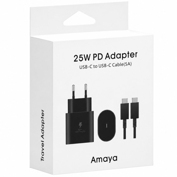 МЗП Amaya SC25CC PD25W (1USB-C) + кабель Type-C to Type-C Black МЗП Amaya SC25CC PD25W (1USB-C) + кабель Type-C to Type-C Black