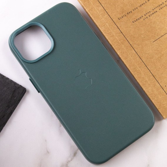 Кожаный чехол Leather Case (AA Plus) with Magnetic Fit для Apple iPhone 14 (6.1") Pine green