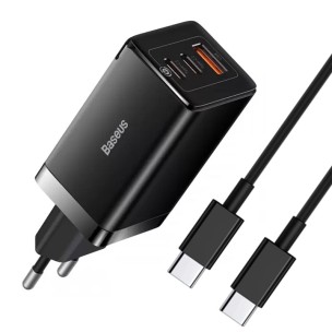 МЗП Baseus GaN5 Pro PD65W+QC3.0 (1USB-A/2C) + кабель Type-C to Type-C (CCGP12020) Black МЗП Baseus GaN5 Pro PD65W+QC3.0 (1USB-A/2C) + кабель Type-C to Type-C (CCGP12020) Black