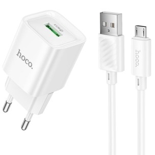 МЗП Hoco C145A Charm QC3.0 18W (1USB-A) + кабель USB to MicroUSB White МЗП Hoco C145A Charm QC3.0 18W (1USB-A) + кабель USB to MicroUSB White