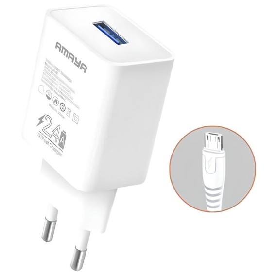 МЗП Amaya M3 2.4A (1USB-A) + кабель USB to MicroUSB White