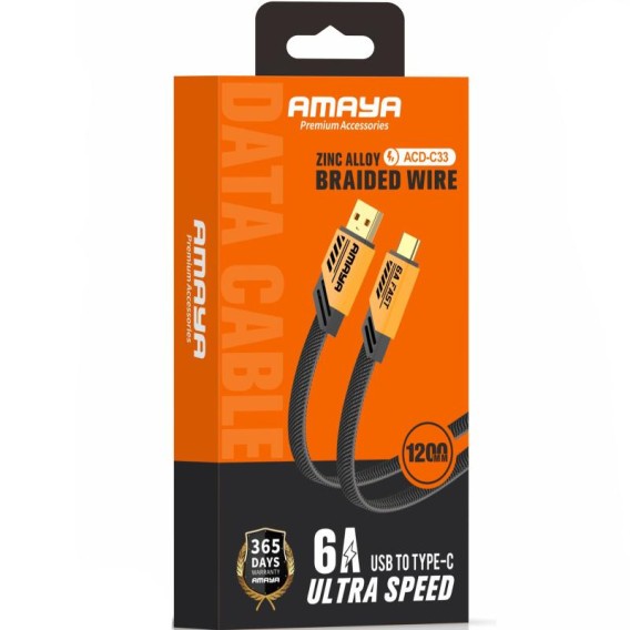 Дата кабель Amaya 33C USB to Type-C 6A (1.2m) Yellow