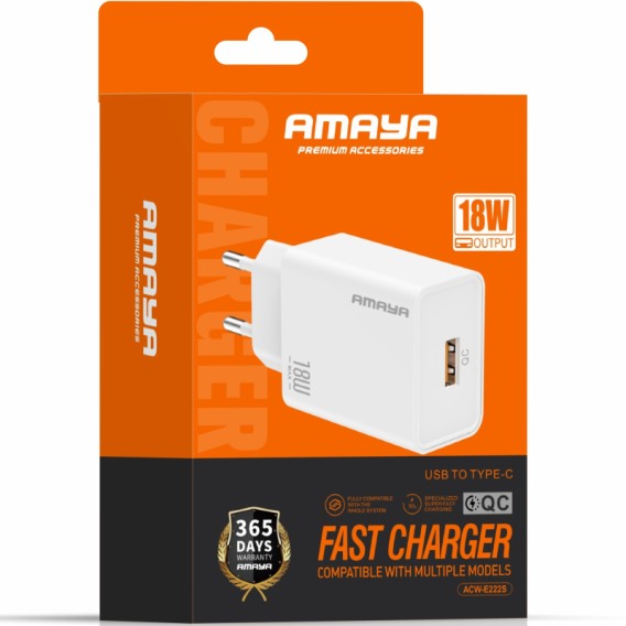 МЗП Amaya E222S QC3.0 18W (1USB-A) White МЗП Amaya E222S QC3.0 18W (1USB-A) White