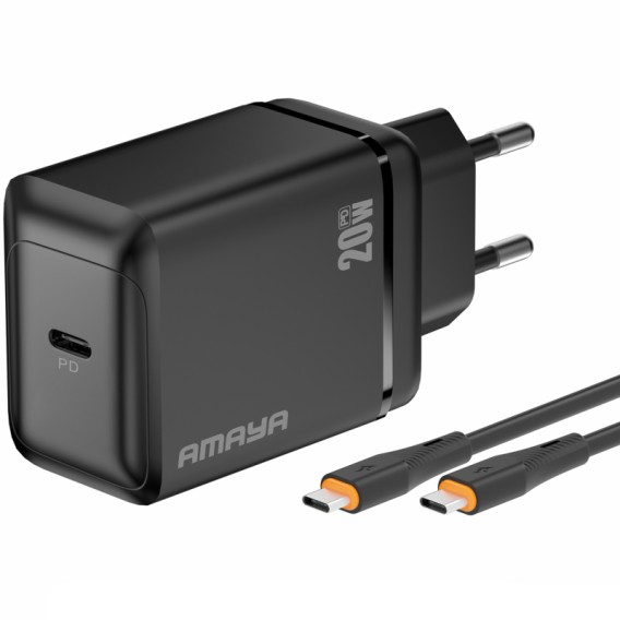 МЗП Amaya E218S PD20W+QC3.0 (1USB-C) + кабель Type-C to Type-C Black