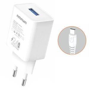 МЗП Amaya C3 2.4A (1USB-A) + кабель USB to Type-C White