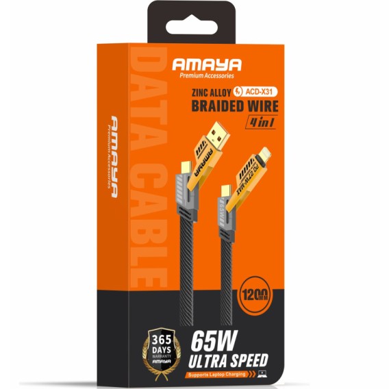 Дата кабель Amaya ACD-X31 4in1 Type-C/USB to Lightning/Type-C 65W (1.2m) Yellow Дата кабель Amaya ACD-X31 4in1 Type-C/USB to Lightning/Type-C 65W (1.2m) Yellow