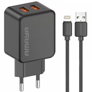 СЗУ Amaya E110L 2.4A (2USB-A) + кабель USB to Lightning Black