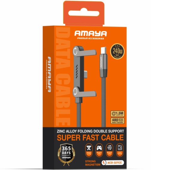 Дата кабель Amaya 327CC side plug and stand Type-C to Type-C 240W (1.5m) Black Дата кабель Amaya 327CC side plug and stand Type-C to Type-C 240W (1.5m) Black