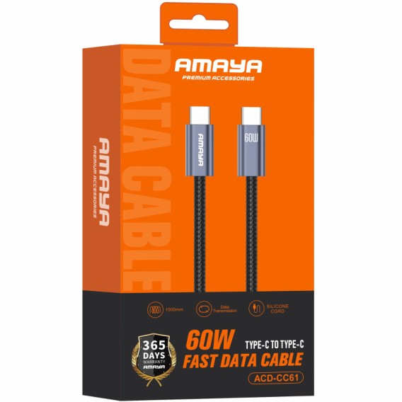 Дата кабель Amaya 61CC Type-C to Type-C 60W (1m) Gray Дата кабель Amaya 61CC Type-C to Type-C 60W (1m) Gray