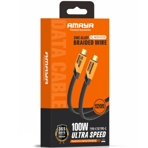 Дата кабель Amaya 33CC Type-C to Type-C 100W (1.2m) Yellow