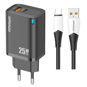 СЗУ Amaya E215D PD25W+QC3.0 (1USB-A/1C) + кабель USB to Type-C Black