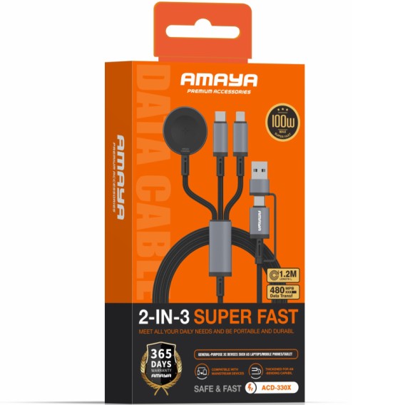 Дата кабель Amaya ACD-330X 6in1 Type-C/USB to iWatch/Lightning/Type-C 100W (1.2m) Black Дата кабель Amaya ACD-330X 6in1 Type-C/USB to iWatch/Lightning/Type-C 100W (1.2m) Black