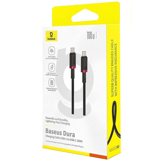 Дата кабель Baseus Dura Series Fast Charging Type-C to Type-C 100W (2m) (P10377803) Red / Black Дата кабель Baseus Dura Series Fast Charging Type-C to Type-C 100W (2m) (P10377803) Red / Black