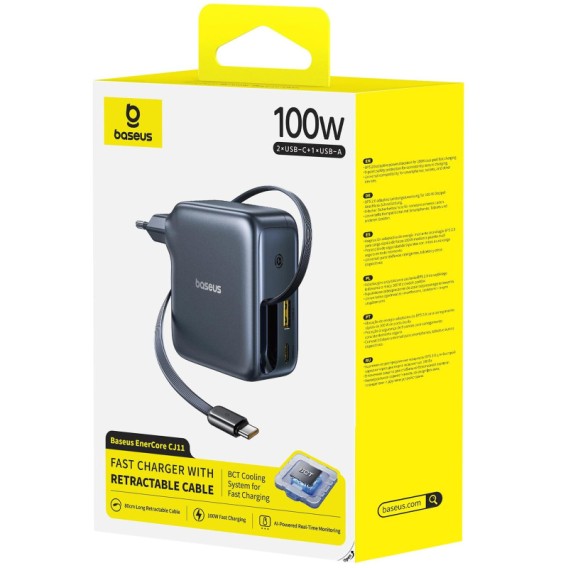 МЗП Baseus EnerCore CJ11 PD100W+QC3.0 with retractable cable (1USB-A/2C) (E0120M) Cluster Black МЗП Baseus EnerCore CJ11 PD100W+QC3.0 with retractable cable (1USB-A/2C) (E0120M) Cluster Black