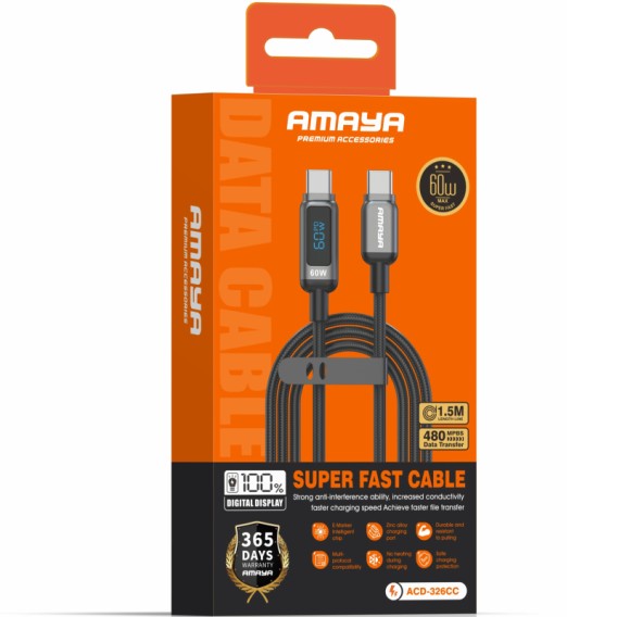 Дата кабель Amaya 326CC Type-C to Type-C 60W (1.2m) Black