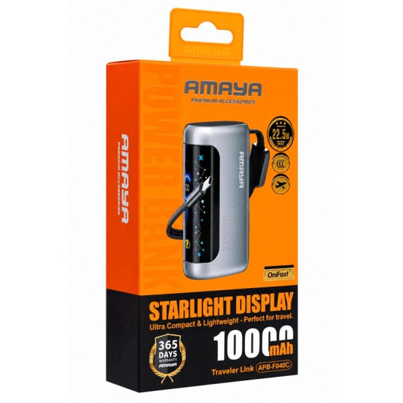 Портативний ЗП Power Bank Amaya F040C PD22.5W with display and cable 10000 mAh Gun Grey Портативний ЗП Power Bank Amaya F040C PD22.5W with display and cable 10000 mAh Gun Grey