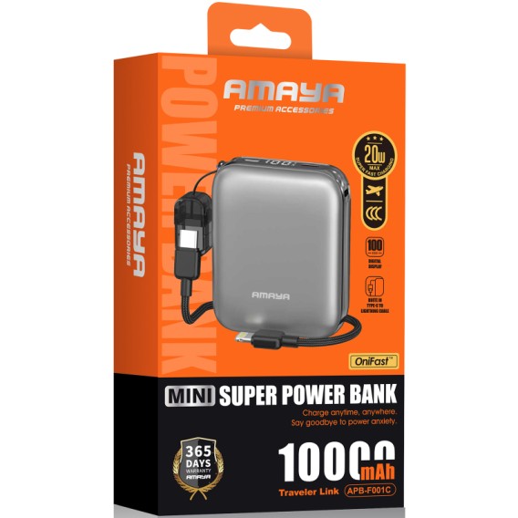Портативний ЗП Power Bank Amaya F001C PD20W with cable 10000 mAh Gun Gray Портативний ЗП Power Bank Amaya F001C PD20W with cable 10000 mAh Gun Gray