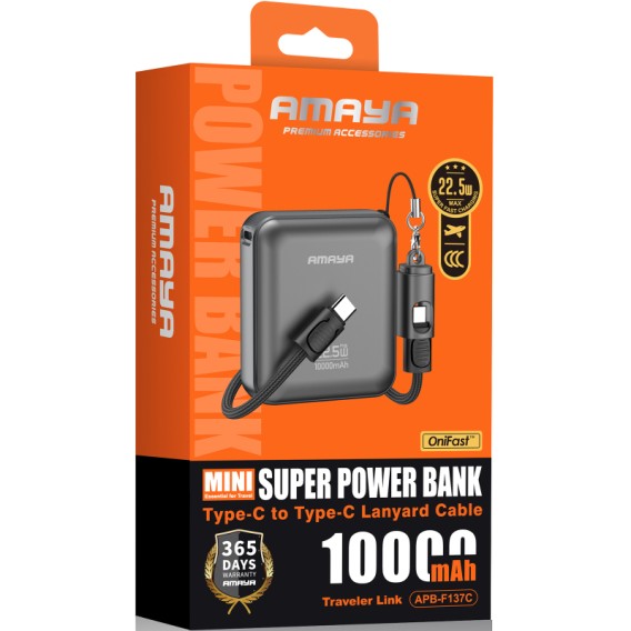 Портативний ЗП Power Bank Amaya F137C PD22.5W with cable 10000 mAh Grey Портативний ЗП Power Bank Amaya F137C PD22.5W with cable 10000 mAh Grey