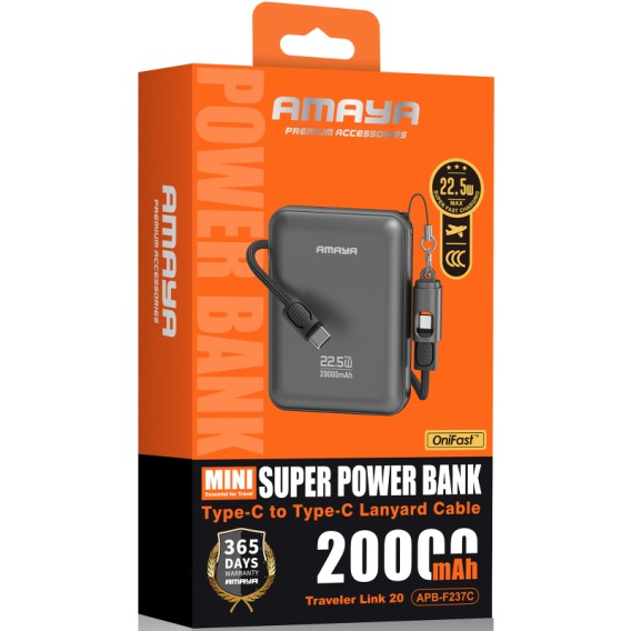 Портативний ЗП Power Bank Amaya F237C PD22.5W with cable 20000 mAh Grey Портативний ЗП Power Bank Amaya F237C PD22.5W with cable 20000 mAh Grey