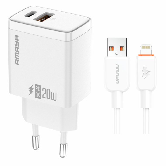 МЗП Amaya E67D PD20W+QC3.0 (1USB-A/1C) + кабель USB to Lightning White