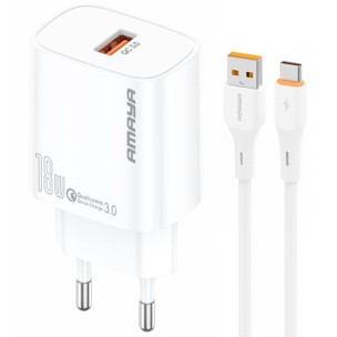 МЗП Amaya E60S QC3.0 18W (1USB-A) + кабель USB to Type-C White