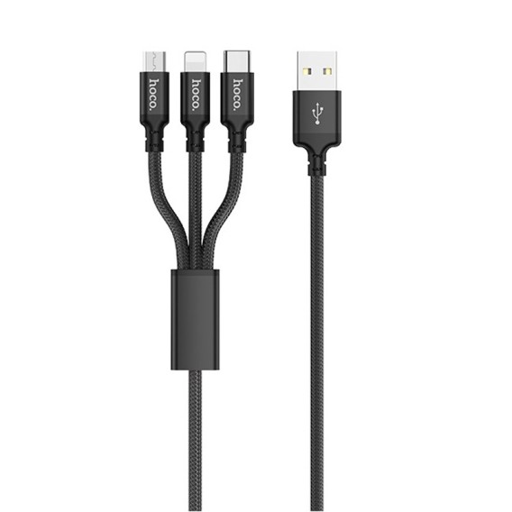 Дата кабель Hoco X14 Times Speed 3in1 (Lightning+Micro USB+Type-C) (1m) Чорний