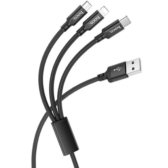 Дата кабель Hoco X14 Times Speed 3in1 (Lightning+Micro USB+Type-C) (1m) Чорний Дата кабель Hoco X14 Times Speed 3in1 (Lightning+Micro USB+Type-C) (1m) Чорний