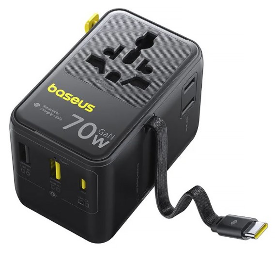 Мережевий універсальний перехідник Baseus CG11 70W with retractable cable (2USB-A/3C/1Socket) (E0307E) Cosmic Black Мережевий універсальний перехідник Baseus CG11 70W with retractable cable (2USB-A/3C/1Socket) (E0307E) Cosmic Black