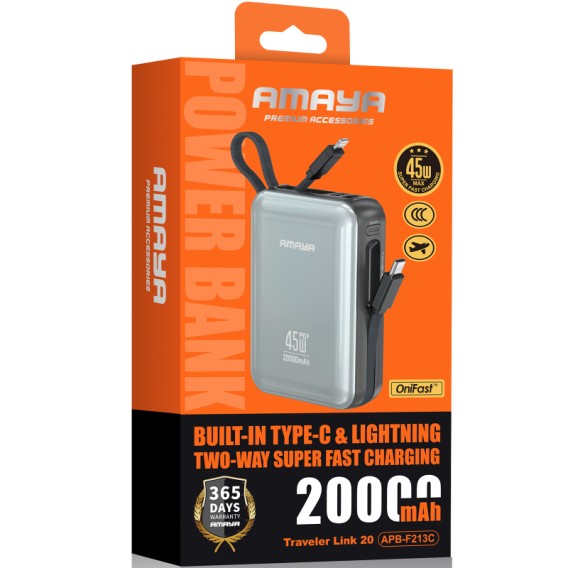 Портативний ЗП Power Bank Amaya F213C PD45W with cable 20000 mAh Gun Metal Портативний ЗП Power Bank Amaya F213C PD45W with cable 20000 mAh Gun Metal