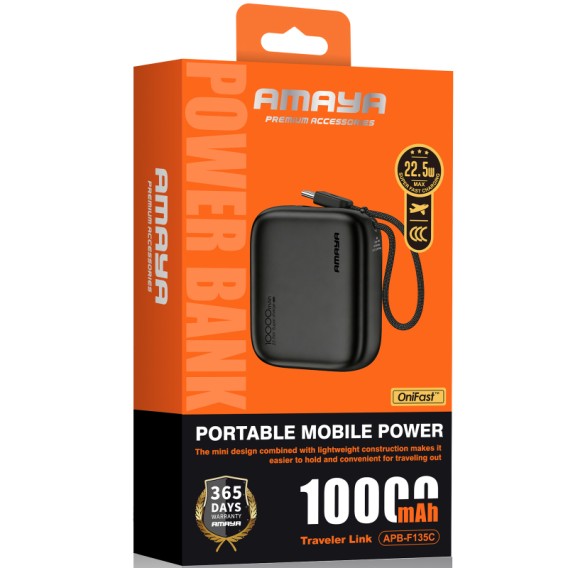 Портативний ЗП Power Bank Amaya F135C PD22.5W with cable 10000 mAh Black Портативний ЗП Power Bank Amaya F135C PD22.5W with cable 10000 mAh Black