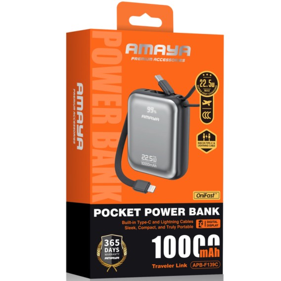 Портативний ЗП Power Bank Amaya F139C PD22.5W with cable 10000 mAh Black Портативний ЗП Power Bank Amaya F139C PD22.5W with cable 10000 mAh Black