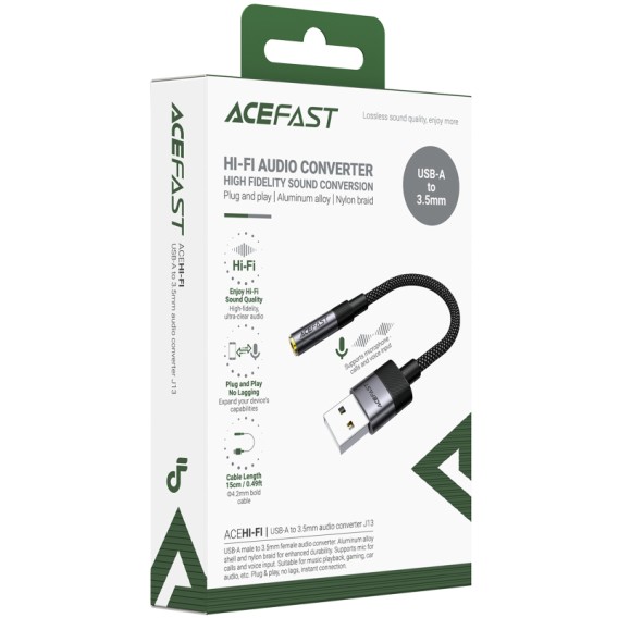 Перехідник Acefast J13 USB male to AUX 3.5mm female Black Перехідник Acefast J13 USB male to AUX 3.5mm female Black