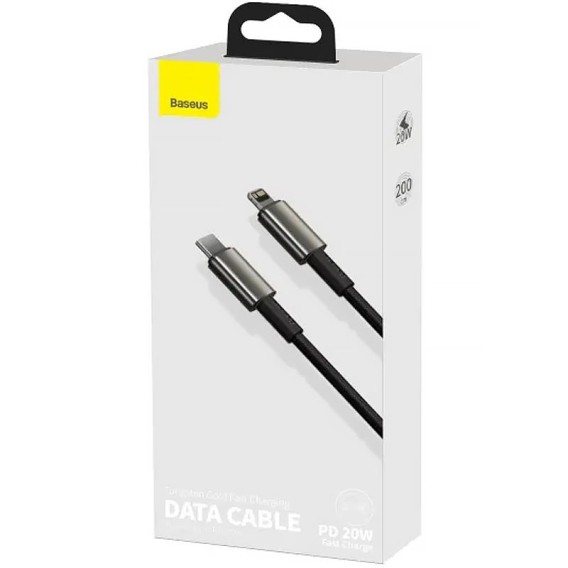 Дата кабель Baseus Tungsten Gold Type-C to Lightning PD 20W (2m) (CATLWJ) Чорний Дата кабель Baseus Tungsten Gold Type-C to Lightning PD 20W (2m) (CATLWJ) Чорний