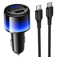 АЗП Hoco Z69A Vivido PD37W+QC3.0 (1USB-A/2C) + кабель Type-C to Type-C Black АЗП Hoco Z69A Vivido PD37W+QC3.0 (1USB-A/2C) + кабель Type-C to Type-C Black