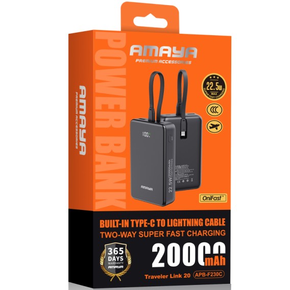 Портативний ЗП Power Bank Amaya F230C PD22.5W with cable 20000 mAh Black Портативний ЗП Power Bank Amaya F230C PD22.5W with cable 20000 mAh Black