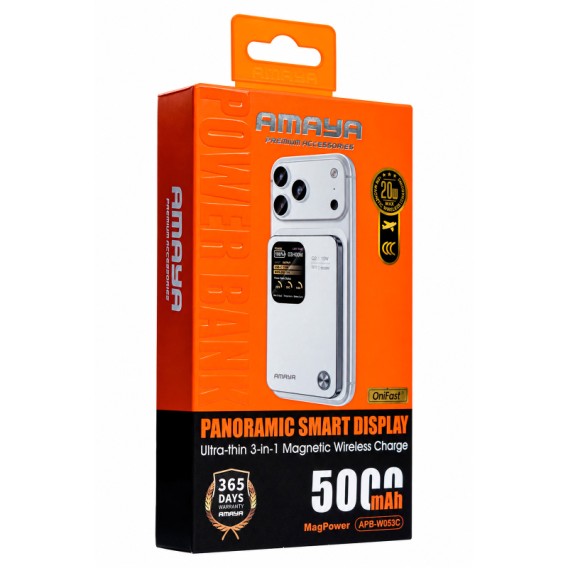 Портативний ЗП Power Bank Amaya W053C PD20W з БЗП 5000 mAh White