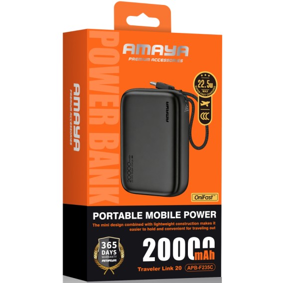 Портативний ЗП Power Bank Amaya F235C PD22.5W with cable 20000 mAh Black Портативний ЗП Power Bank Amaya F235C PD22.5W with cable 20000 mAh Black