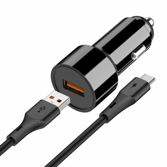 АЗП Amaya ACC-13C QC3.0 20W (1USB-A) + кабель USB to Type-C Black