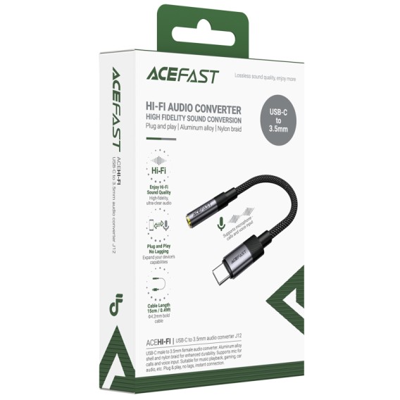 Перехідник Acefast J12 Type-C male to AUX 3.5mm female Black Перехідник Acefast J12 Type-C male to AUX 3.5mm female Black