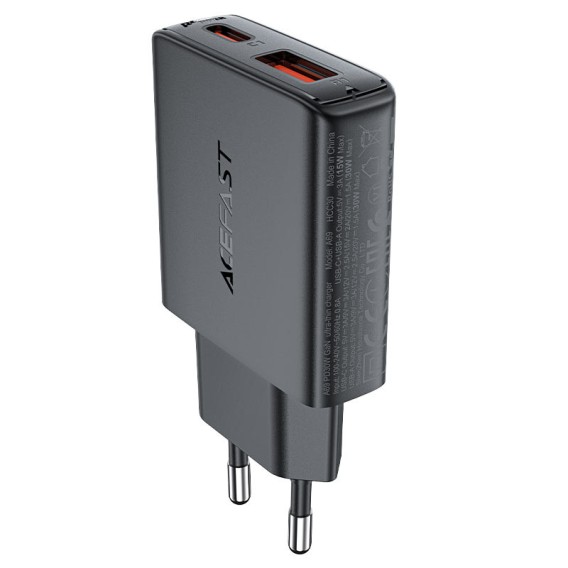 МЗП Acefast A69 PD30W GaN (USB-C+USB-A) Black