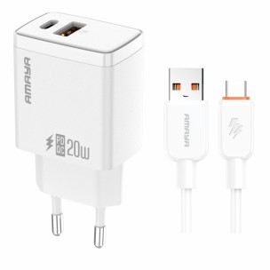 МЗП Amaya E67D PD20W+QC3.0 (1USB-A/1C) + кабель USB to Type-C White