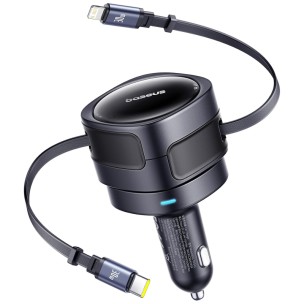 АЗП Baseus Enjoyment Max PD60W with retractable cables (1USB-C/1L) (C00035507121) Cosmic Black