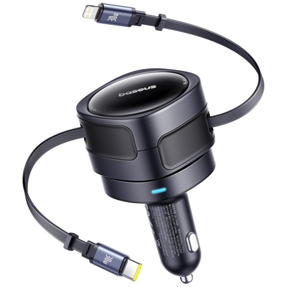 АЗП Baseus Enjoyment Max PD60W with retractable cables (1USB-C/1L) (C00035507121) Cosmic Black
