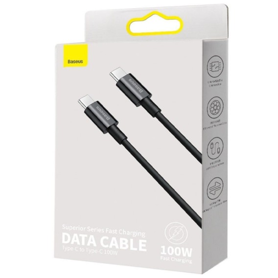 Дата кабель Baseus Superior Series Fast Charging Type-C to Type-C PD 100W (2m) (CATYS-C) Чорний Дата кабель Baseus Superior Series Fast Charging Type-C to Type-C PD 100W (2m) (CATYS-C) Чорний