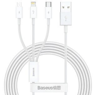 Дата кабель Baseus Superior Series USB to MicroUSB-Lightning-Type-C 3.5A (1.5m) (CAMLTYS) Stellar White