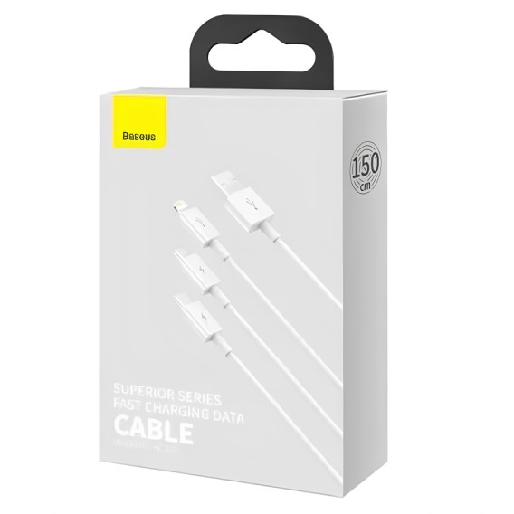 Дата кабель Baseus Superior Series USB to MicroUSB-Lightning-Type-C 3.5A (1.5m) (CAMLTYS) Stellar White Дата кабель Baseus Superior Series USB to MicroUSB-Lightning-Type-C 3.5A (1.5m) (CAMLTYS) Stellar White