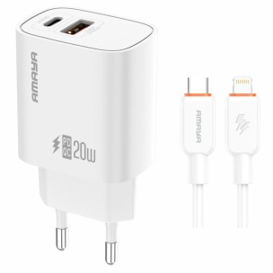 МЗП Amaya E74D PD20W+QC3.0 (1USB-A/1C) + кабель Type-C to Lightning White МЗП Amaya E74D PD20W+QC3.0 (1USB-A/1C) + кабель Type-C to Lightning White