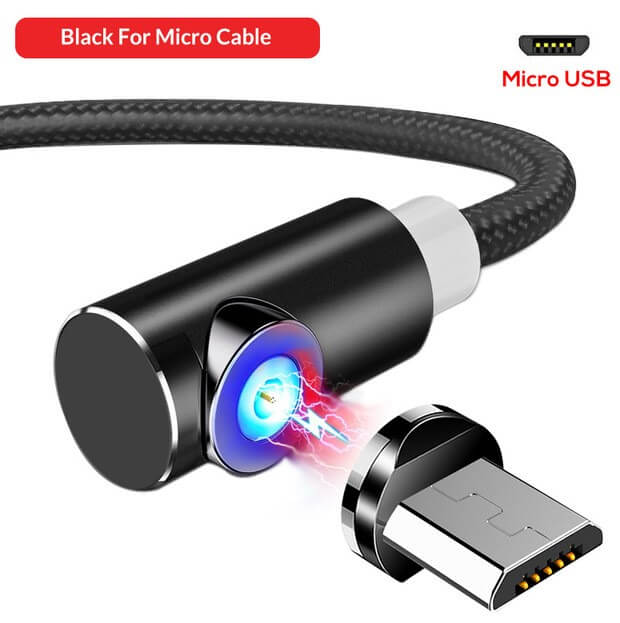 Чорний кутовий магнітний кабель Topk, micro usb